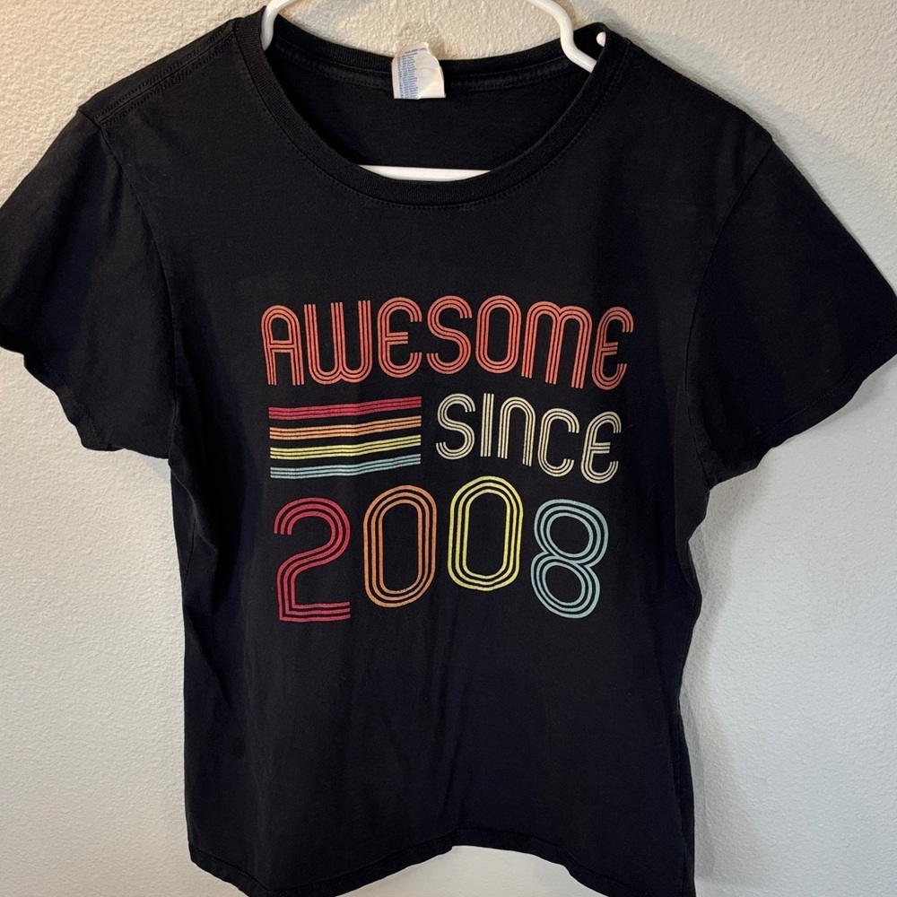 Port and Company Black Tee with Colorful 'Awesome Since 2008' Design -63sku